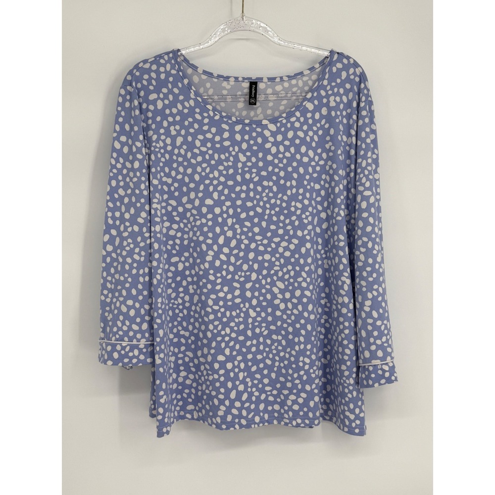 PrinStory Womens Sz 2XL Periwinkle Blue White Pebble Dot Print Long Sleeve Shirt
